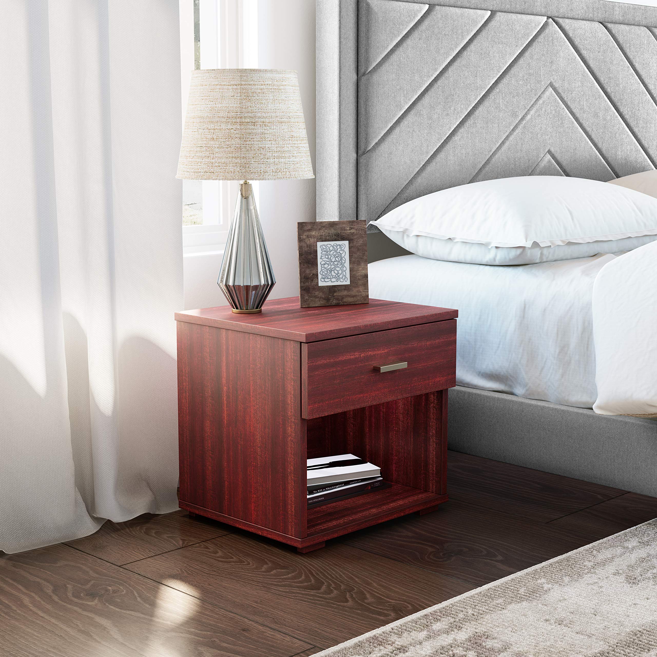 Boyd Sleep Novara, Deep Drawer With Euro Glides And Contemporary Styling, Cherry Nightstand
